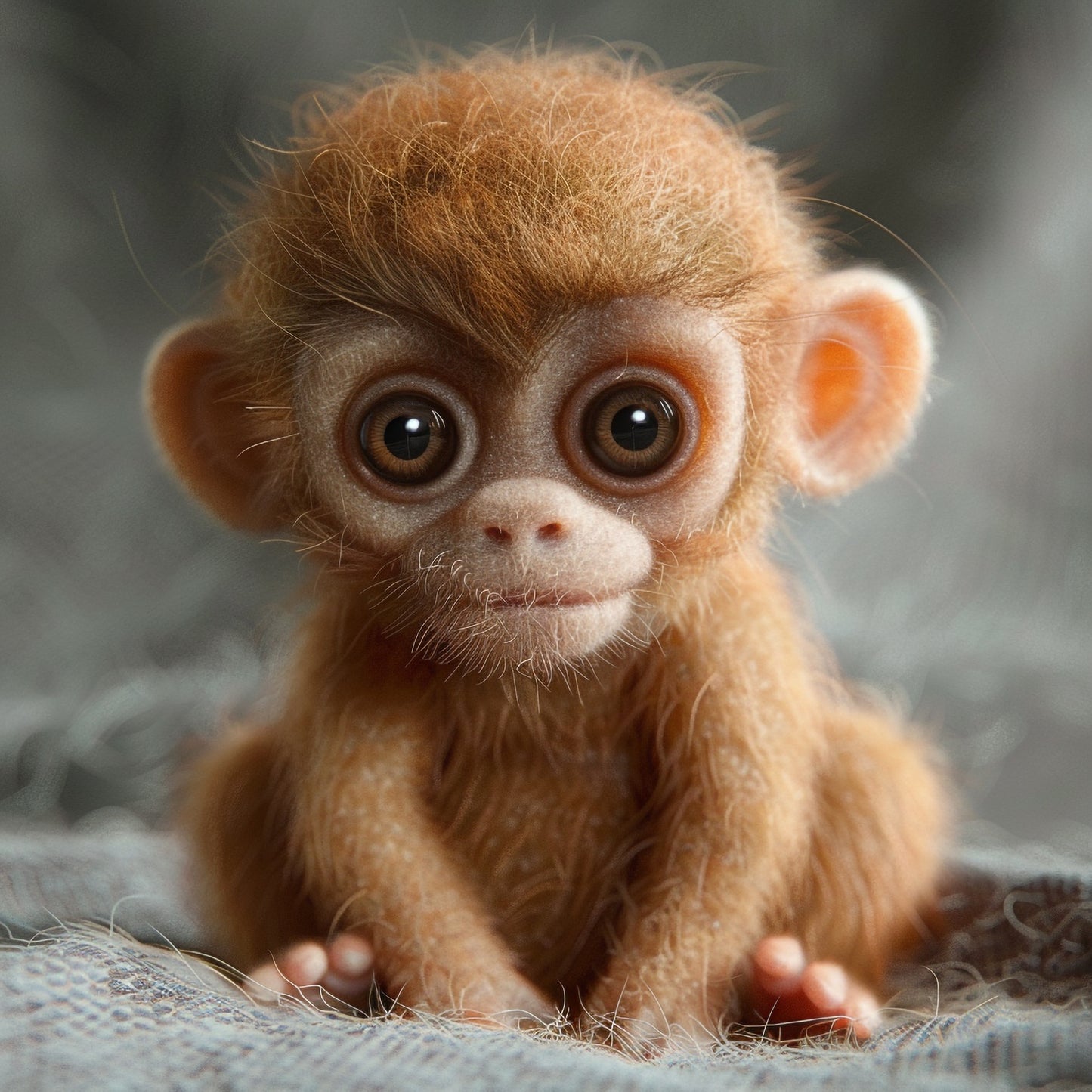 Handmade Needle Felted Cute Monkey with Big Eyes