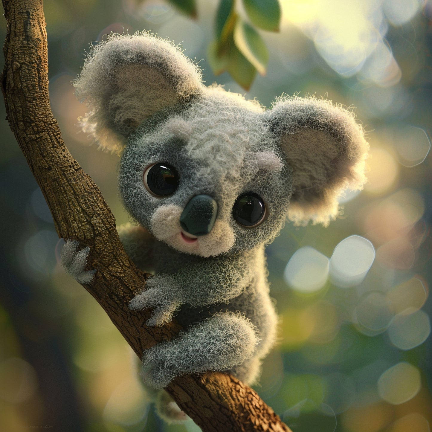 Handmade Needle Felted Koala Clinging to a Tree