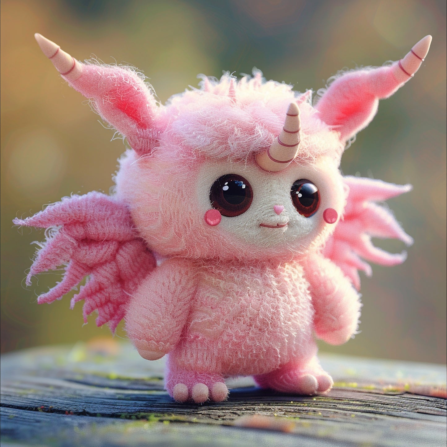 Handmade Needle Felted Pink Toy Standing Outdoors