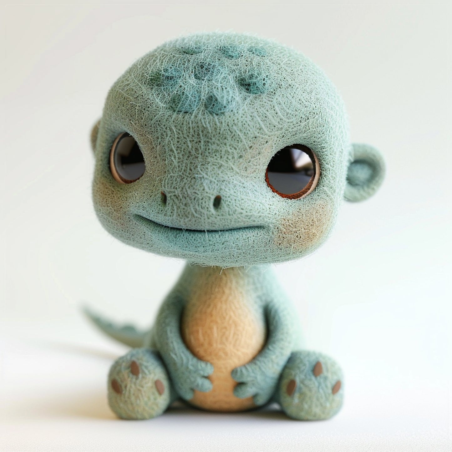 Adorable Needle Felted Baby Dinosaur in Clean Isometric Art
