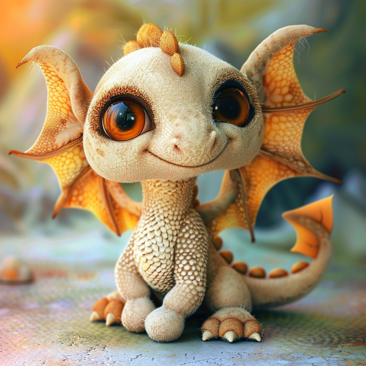 Adorable Needle Felted Baby Dragon with Big Eyes
