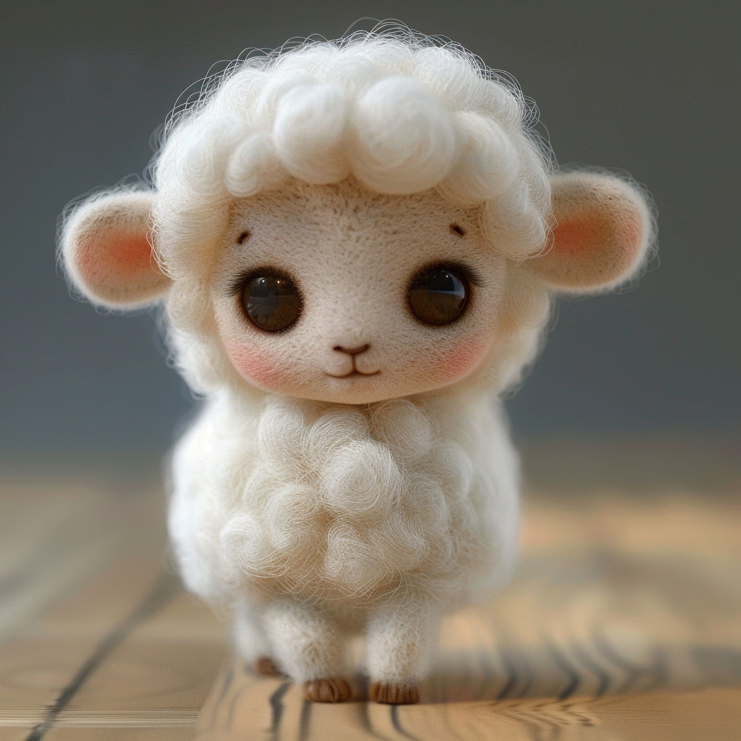 Handmade Needle Felted Baby Sheep on Wooden Surface