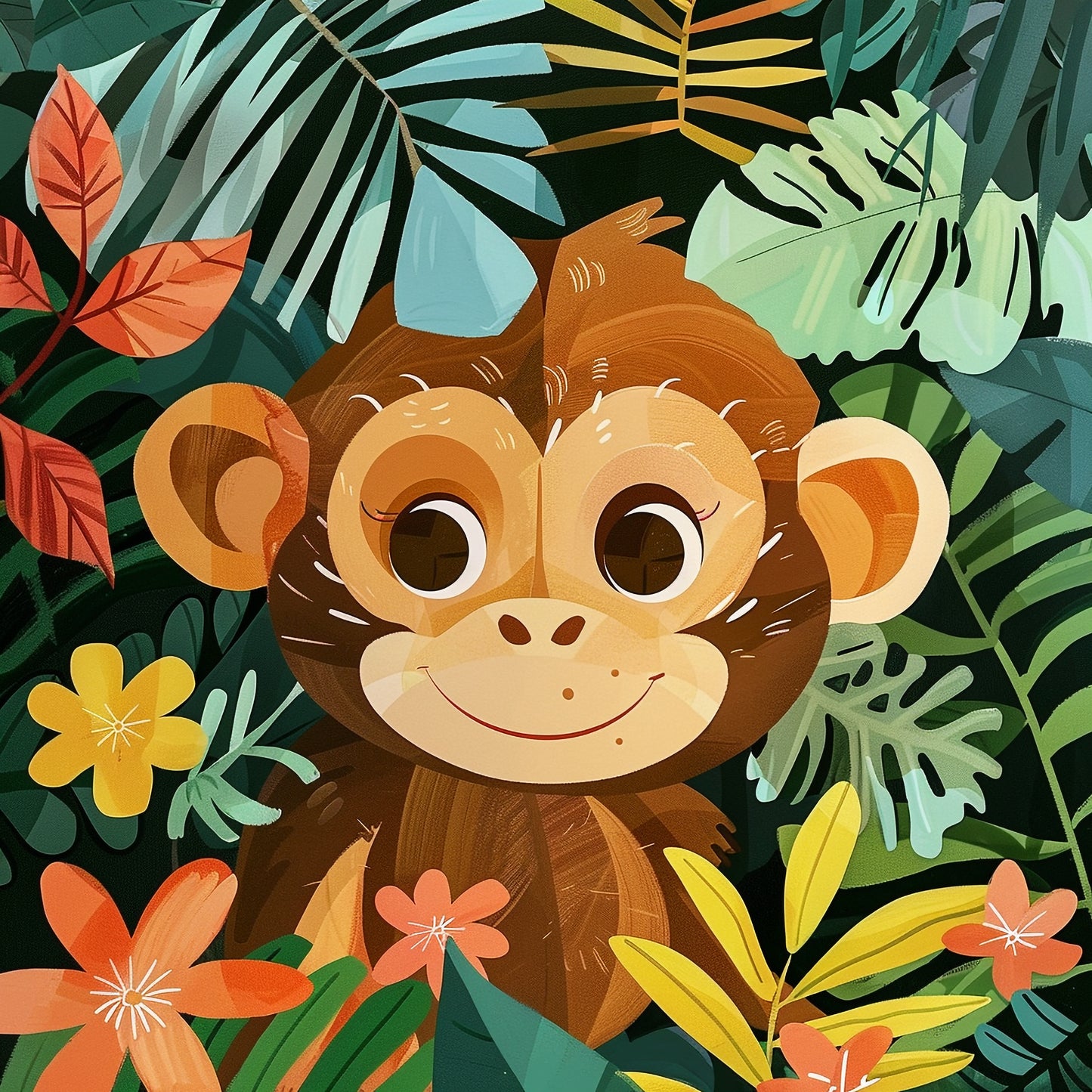 Cute Monkey Surrounded by Lush Tropical Flora
